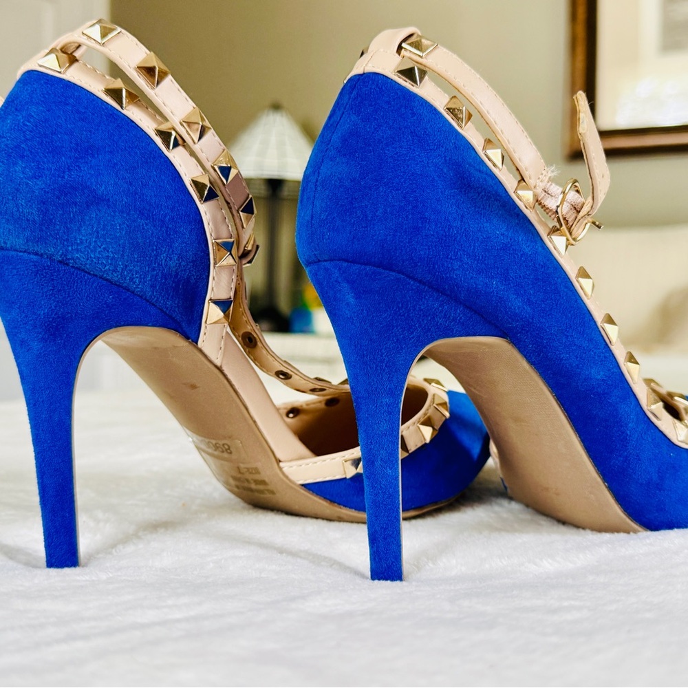 Charlotte Russe Blue and Cream High Heels with Studded Detail